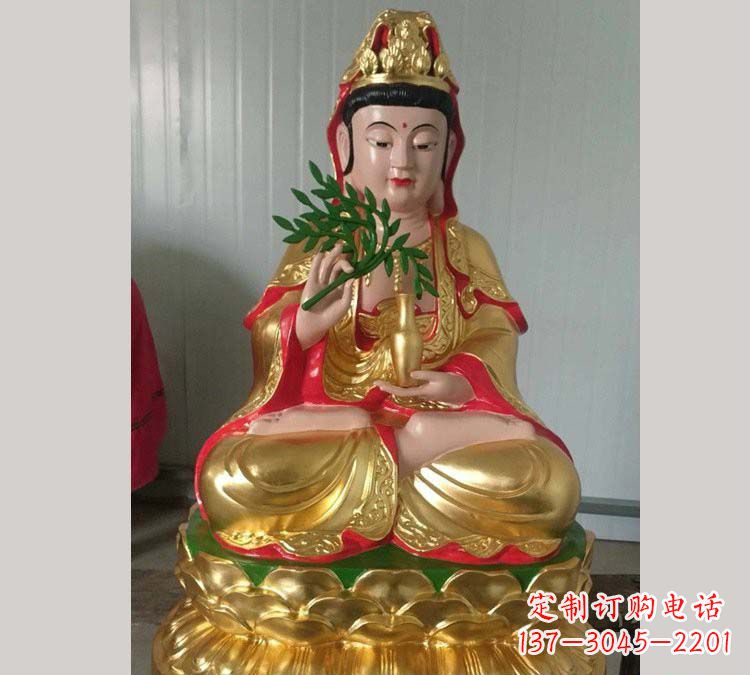 达州铸铜贴金杨柳观音雕塑