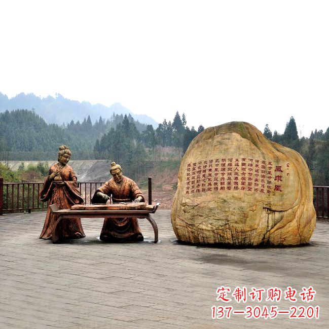 达州卓文君与司马相如凤求凰公园景观雕塑-历史典故人物情景雕塑