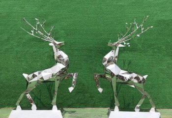 达州梅花鹿雕塑-公园两只不锈钢镜面梅花鹿雕塑